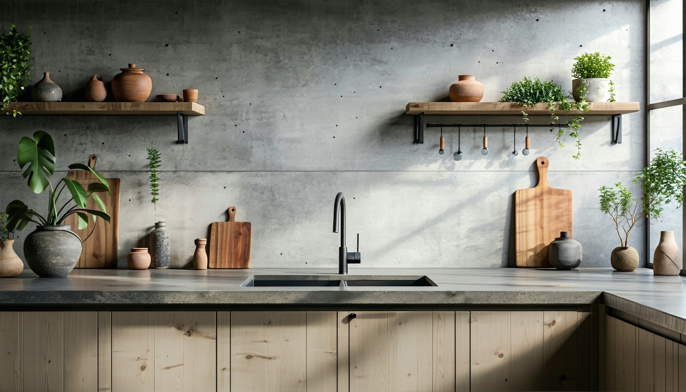 A modern kitchen interior showcasing a smooth matte concrete countertop in a natural gray tone The countertop has clean straight edges and a subtle industrial texture Include an undermount sink and a minimalist faucet in brushed steel or matte black-1