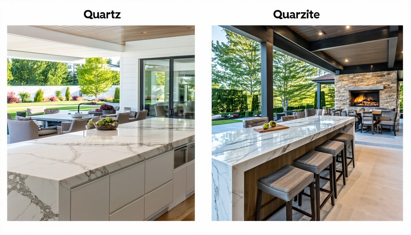 Best Uses SectionImage GridQuartz Busy family kitchen clean white countertopsQuartzite Chefs kitchen with natural stone outdoor kitchen with quartzite grill surround-1