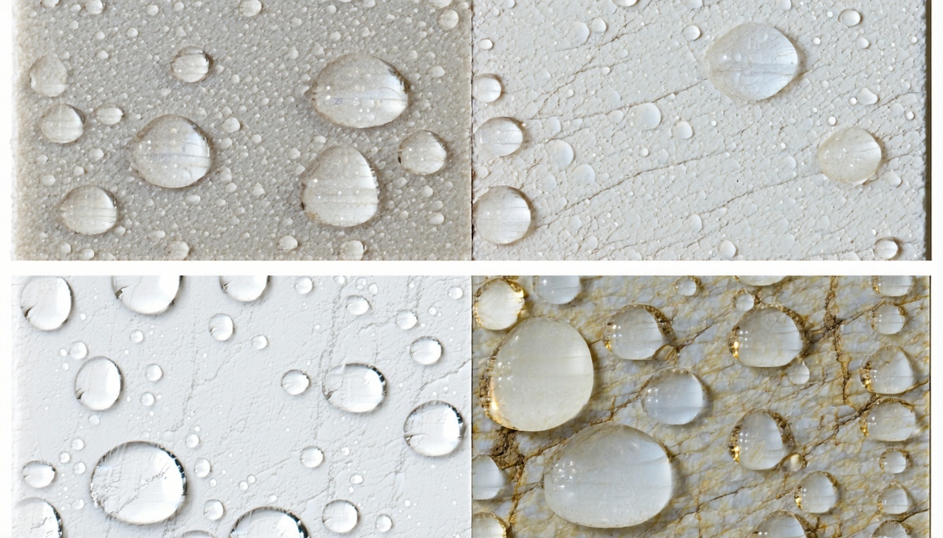 Stain Resistance SectionGraphic Idea Water droplet beading on quartz vs being absorbed on unsealed quartzite-2