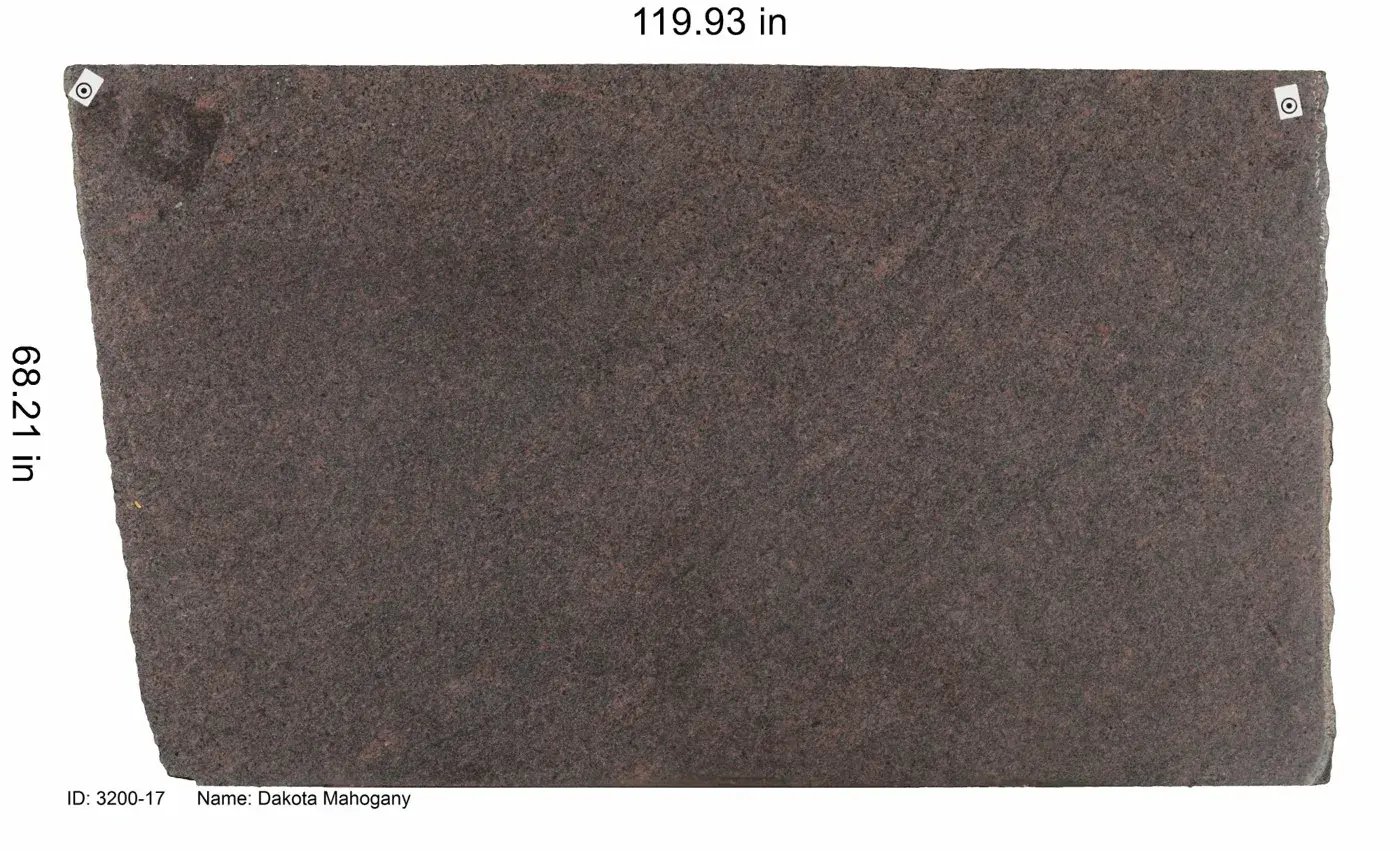 Dakota Mahogany granite slab from South Dakota showing rich reddish-brown and burgundy tones - one of the few colorful American granites