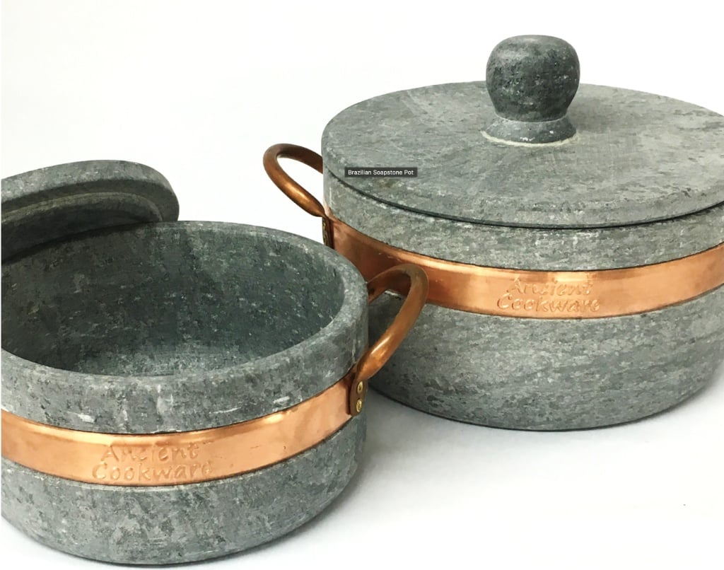 Traditional Brazilian soapstone cooking pot showing natural heat resistance.