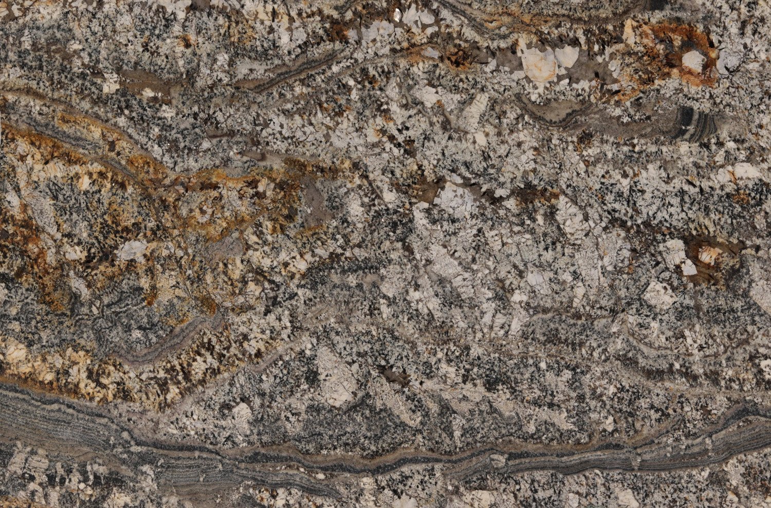 Audax Light granite countertops with striking gold, gray, and brown pattern, perfect for kitchen countertops, vanities, and fireplaces by Granite Guy Inc.