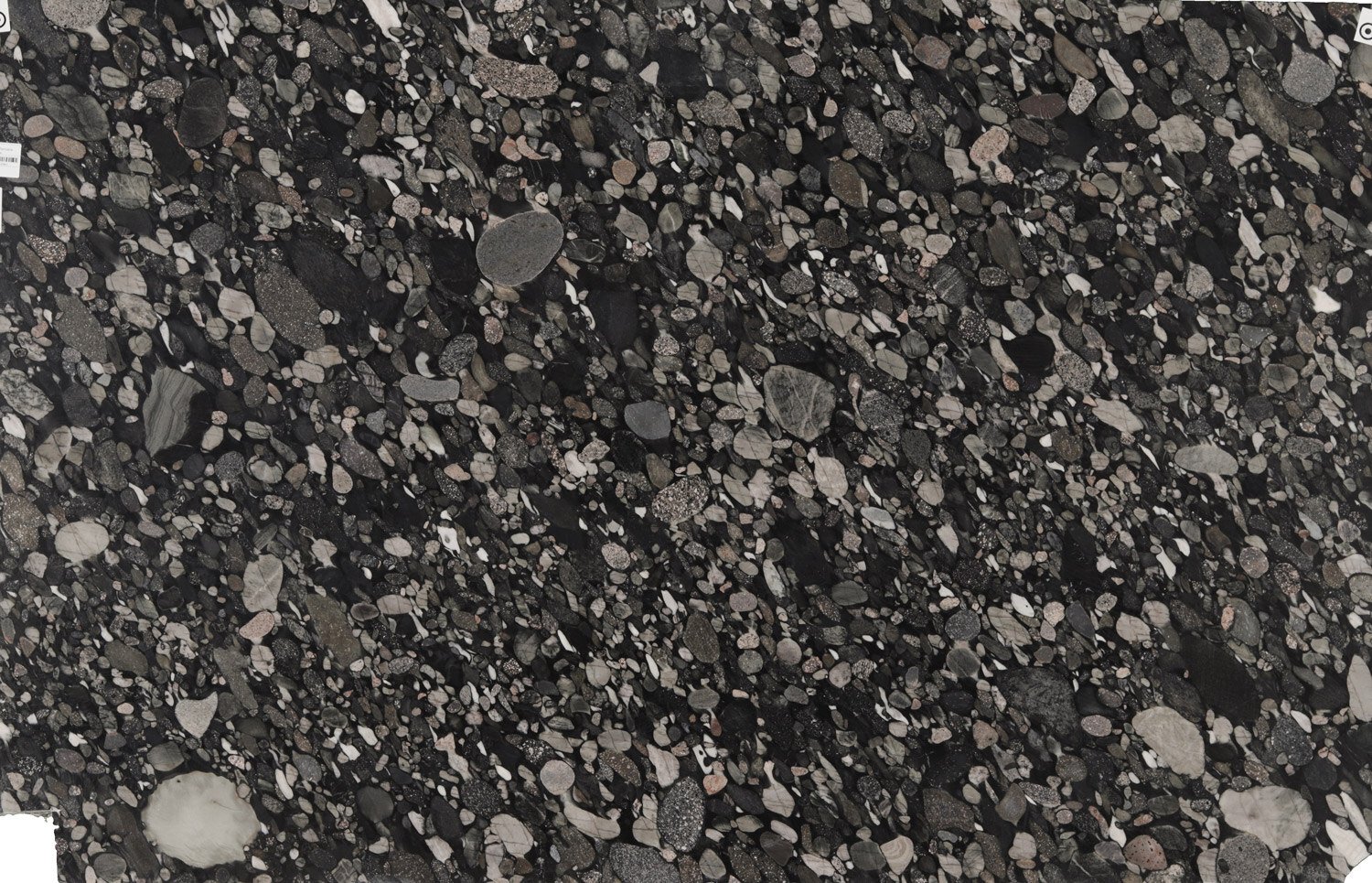 Black Marinace granite countertops with a unique pebble pattern and leather finish, great for kitchens and vanities by Granite Guy Inc.