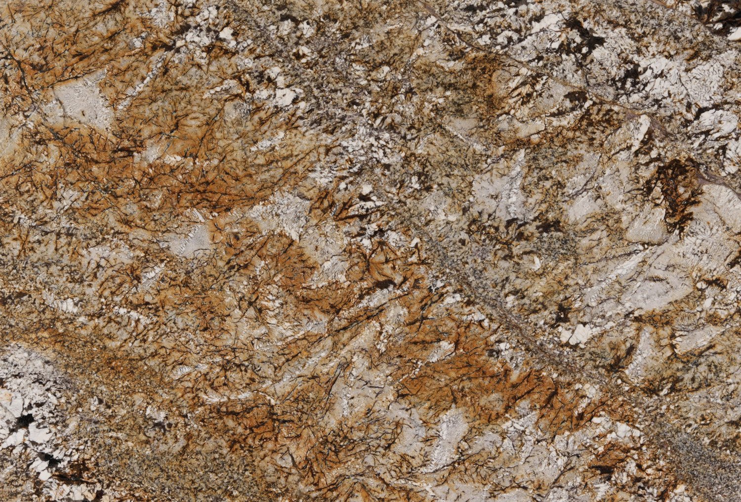 Normandi granite countertops with striking gold, brown, and white patterns, perfect for kitchen countertops by Granite Guy Inc.