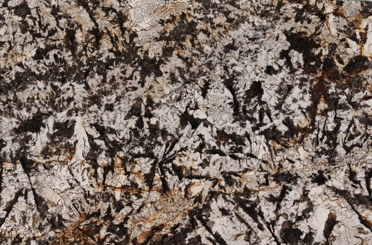 Porcelain granite countertops with bold black, white, and gold patterns, perfect for kitchen countertops by Granite Guy Inc.
