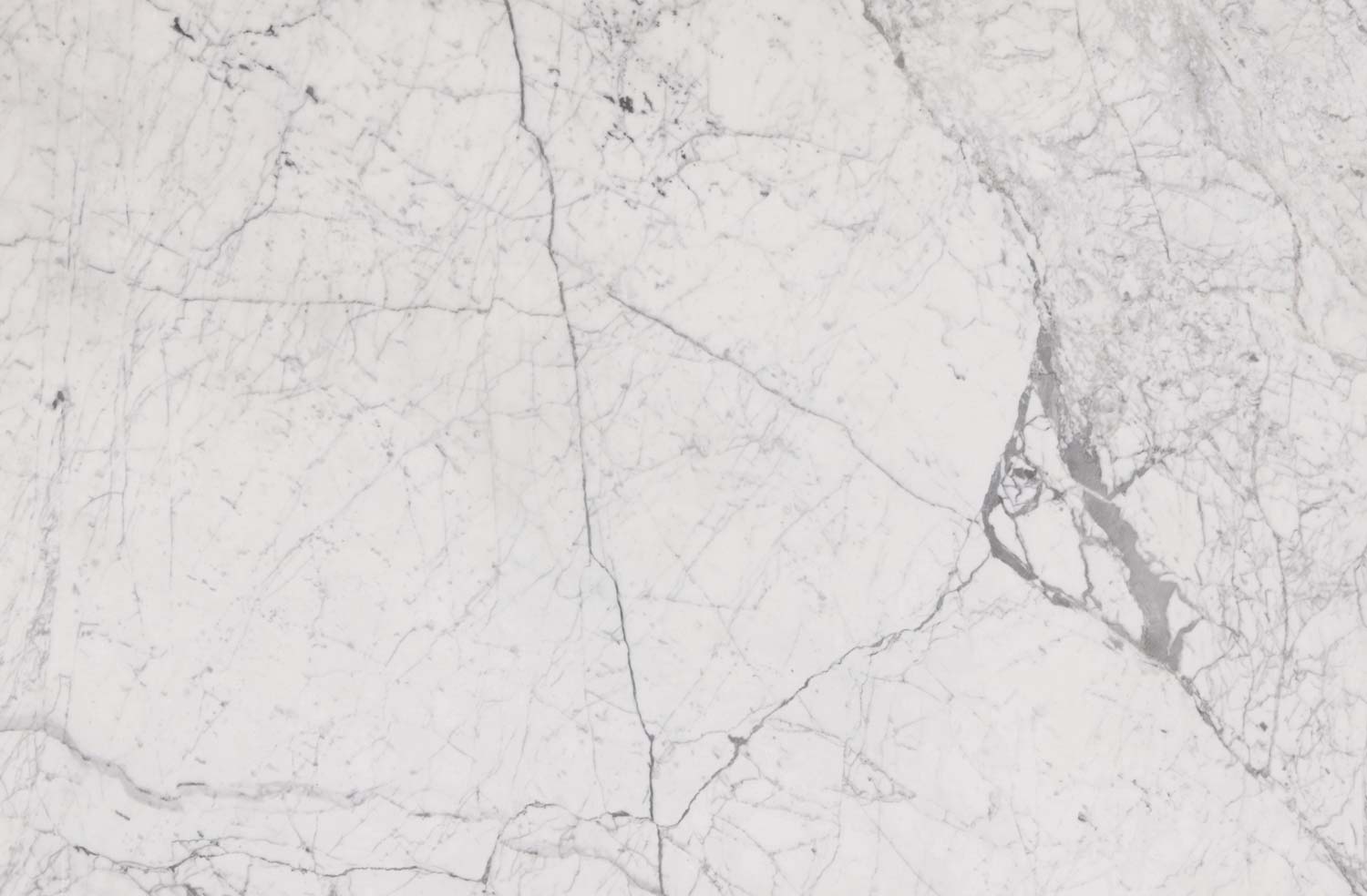 Statuario Fine Vein marble countertops with a crisp white base and delicate gray veining, perfect for kitchen countertops by Granite Guy Inc.