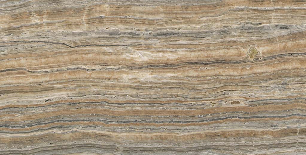 Onyx Grey Vein Cut Polished countertops with layered gray and beige striations for kitchen countertops. Onyx by Granite Guy Inc.