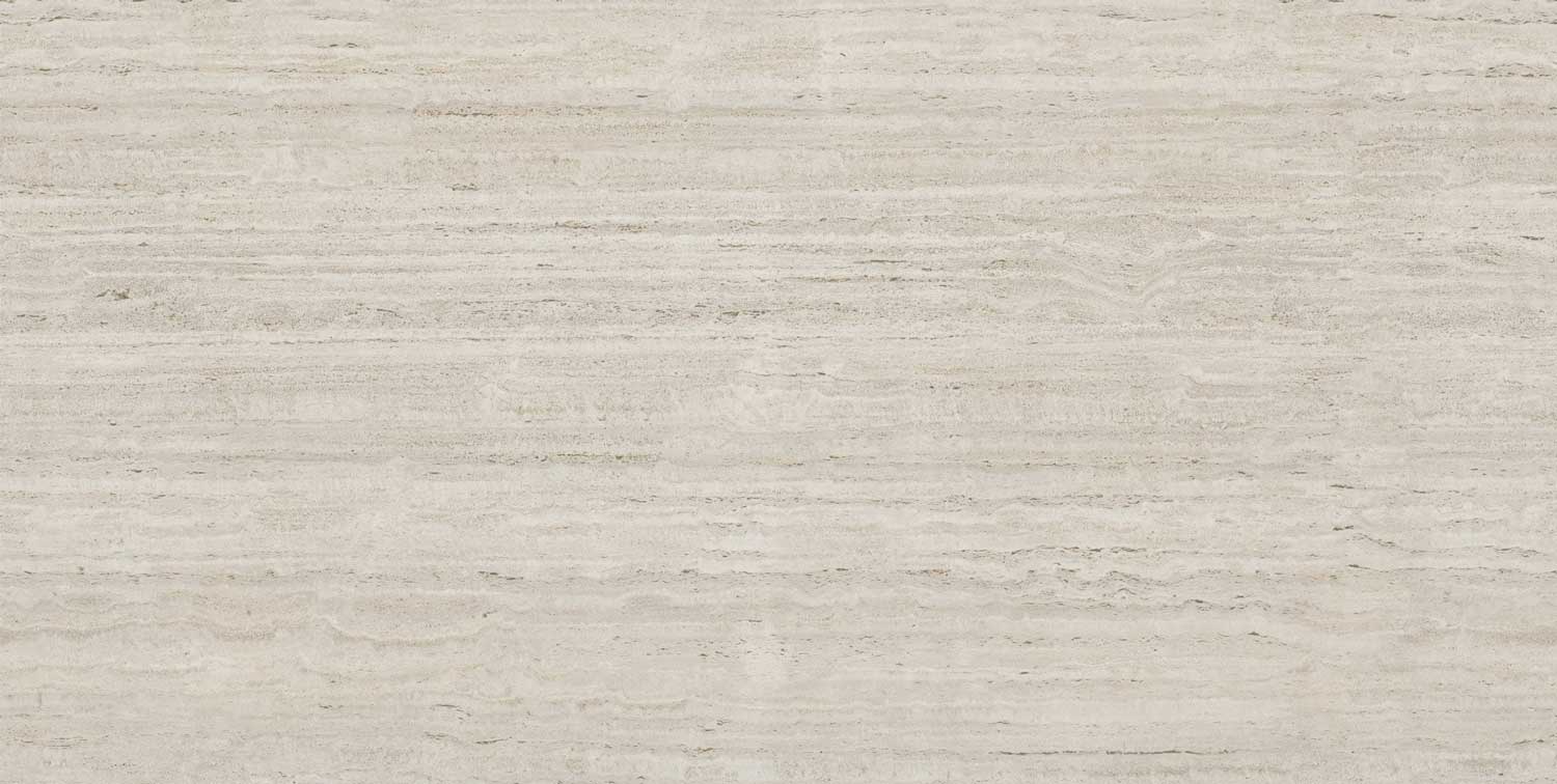 Dekton Tk06 Marmorio porcelain for kitchen countertops, also great for shower walls, in a soft layered travertine look. Porcelain by Granite Guy Inc.