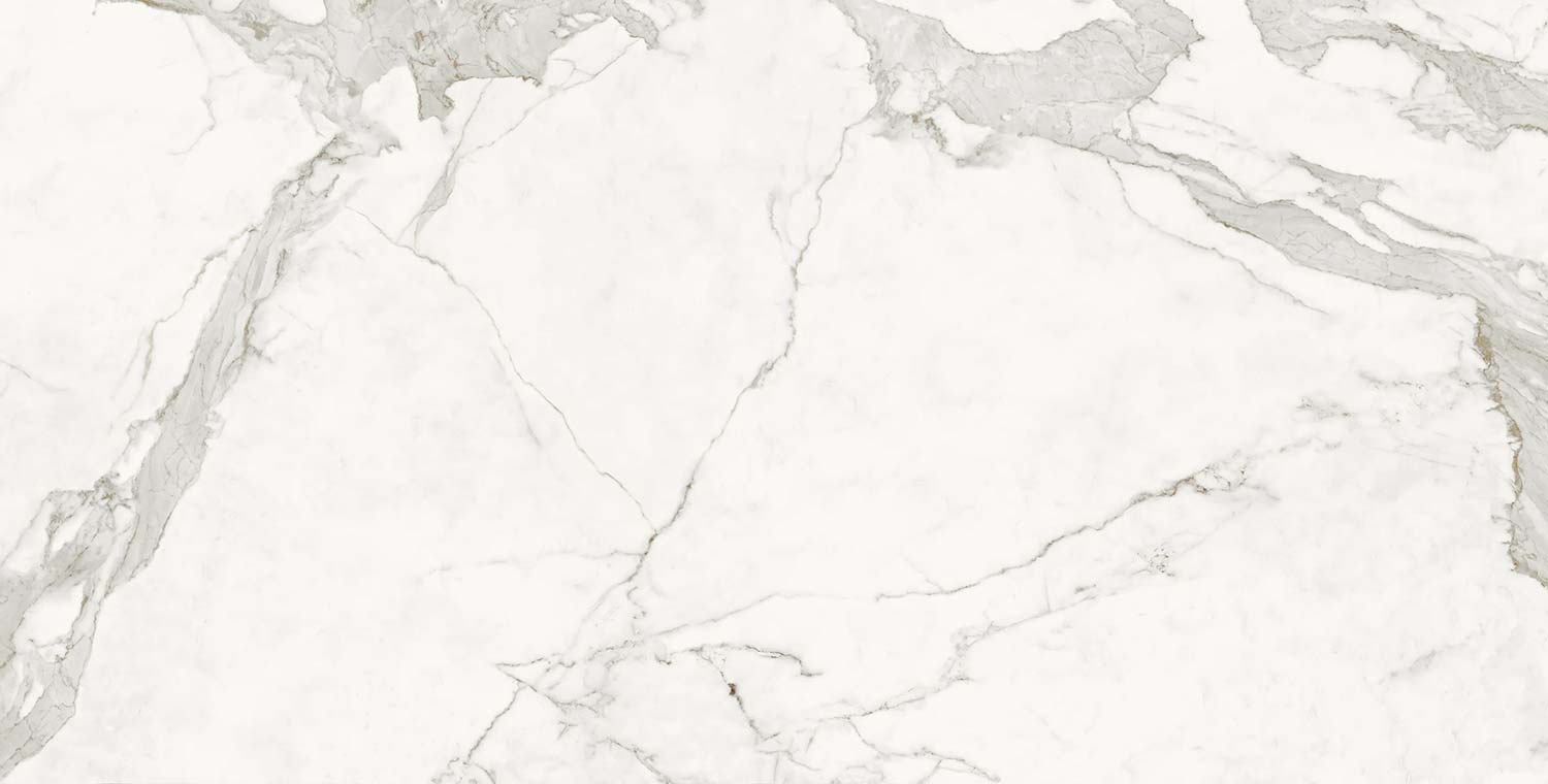 Neolith Estatuario countertops with bold gray veining on a crisp white background, perfect for kitchen countertops. Neolith porcelain by Granite Guy Inc.