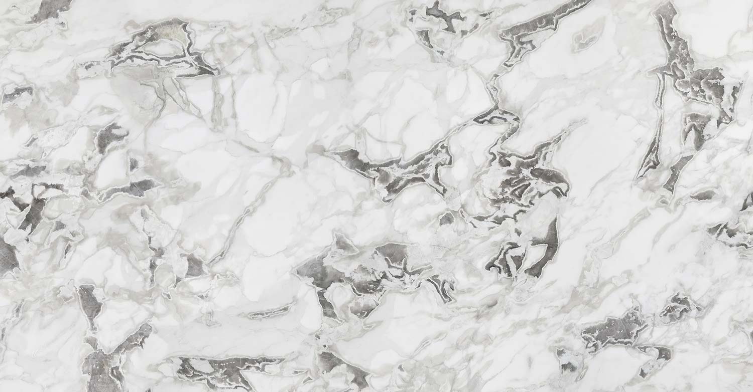 Neolith Whitehaven countertops with bold silver veining over a bright white background, ideal for kitchen countertops. Neolith porcelain by Granite Guy Inc.