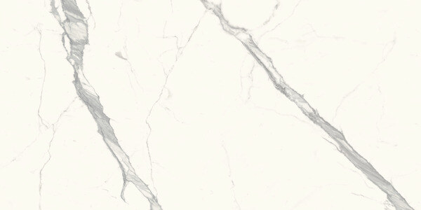 SapienStone Calacatta Statuario 4D porcelain kitchen countertops with bold gray veining on a bright white base by Granite Guy Inc.