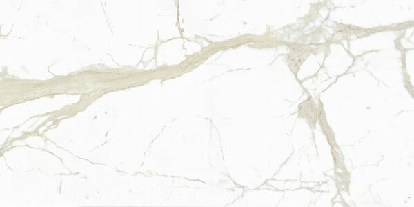 SapienStone White Calacatta porcelain kitchen countertops with bright white background and warm taupe-gold veining by Granite Guy Inc.