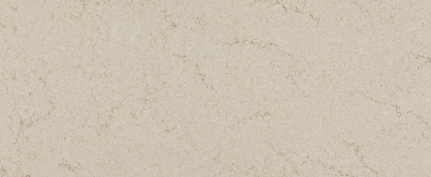 Caesarstone Quartz 5212 Taj Royale countertops in warm beige with subtle marbling, perfect for kitchen countertops. Caesarstone quartz by Granite Guy Inc.