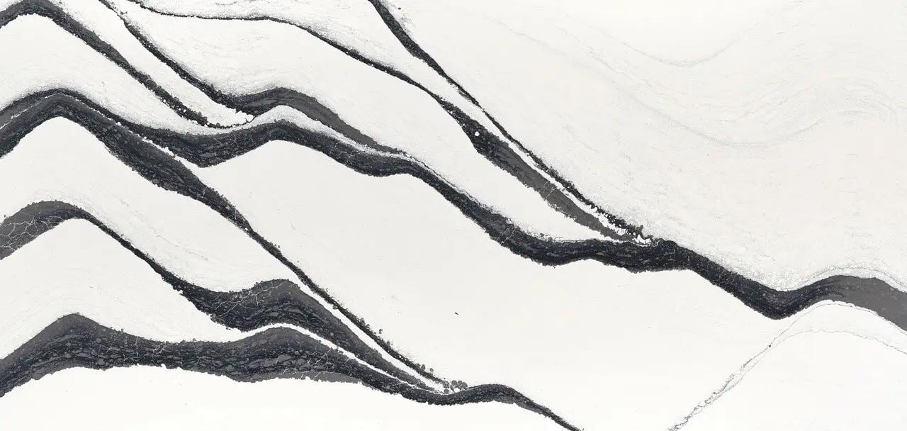Cambria Bentley quartz countertops with black and white patterns, perfect for kitchen countertops by Granite Guy Inc.