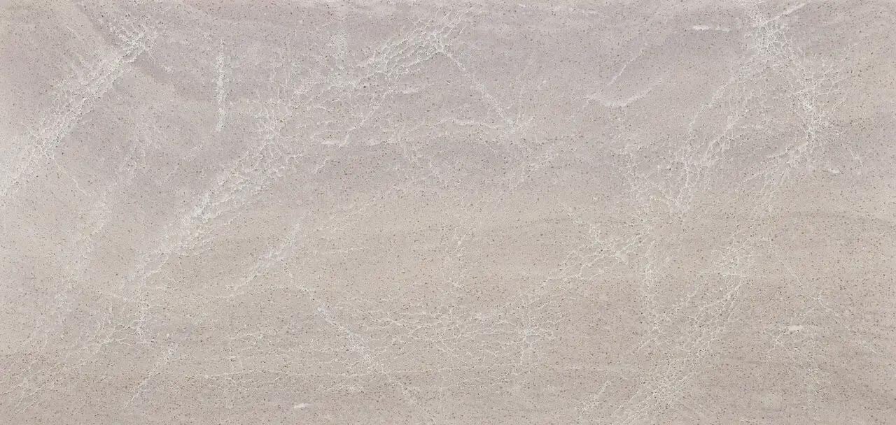 Cambria Quartz Brighton countertops with warm taupe tones and soft white marbling, perfect for kitchen countertops by Granite Guy Inc.