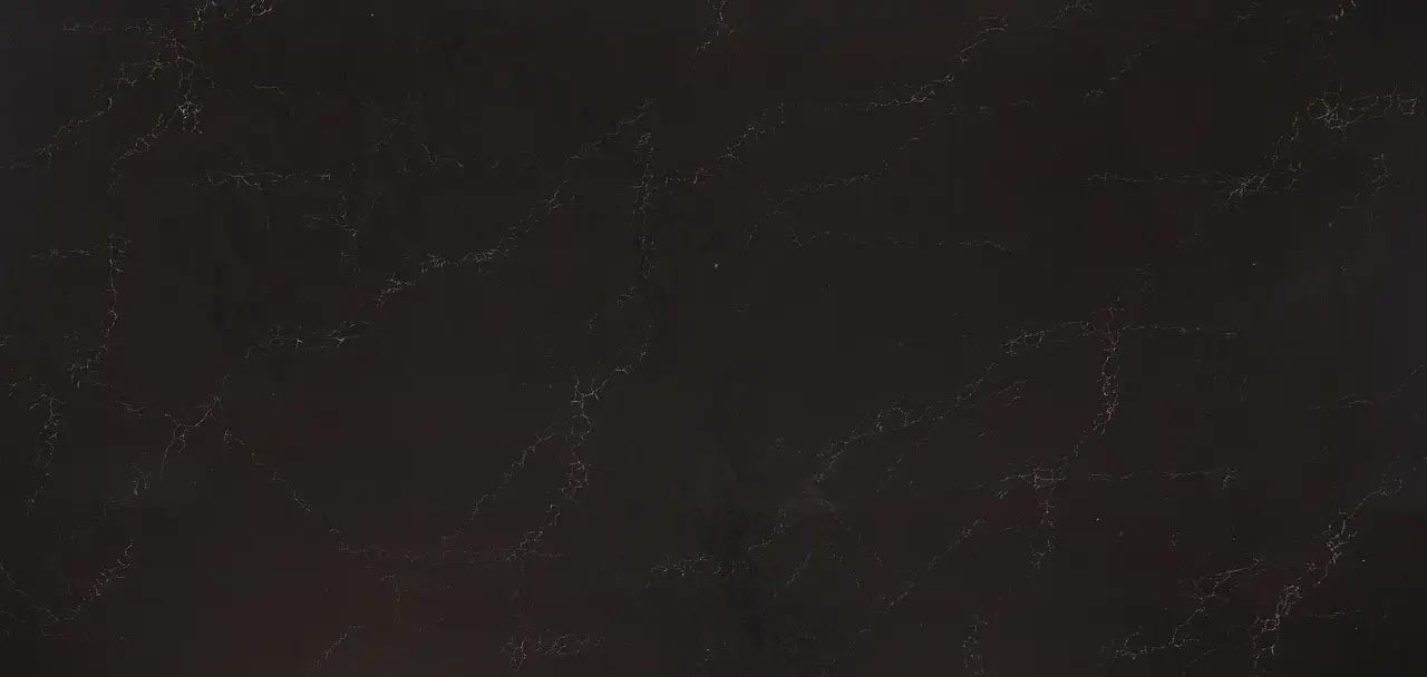 Cambria Quartz Charlestown countertops with deep black base and gold veining, perfect for kitchen countertops by Granite Guy Inc.