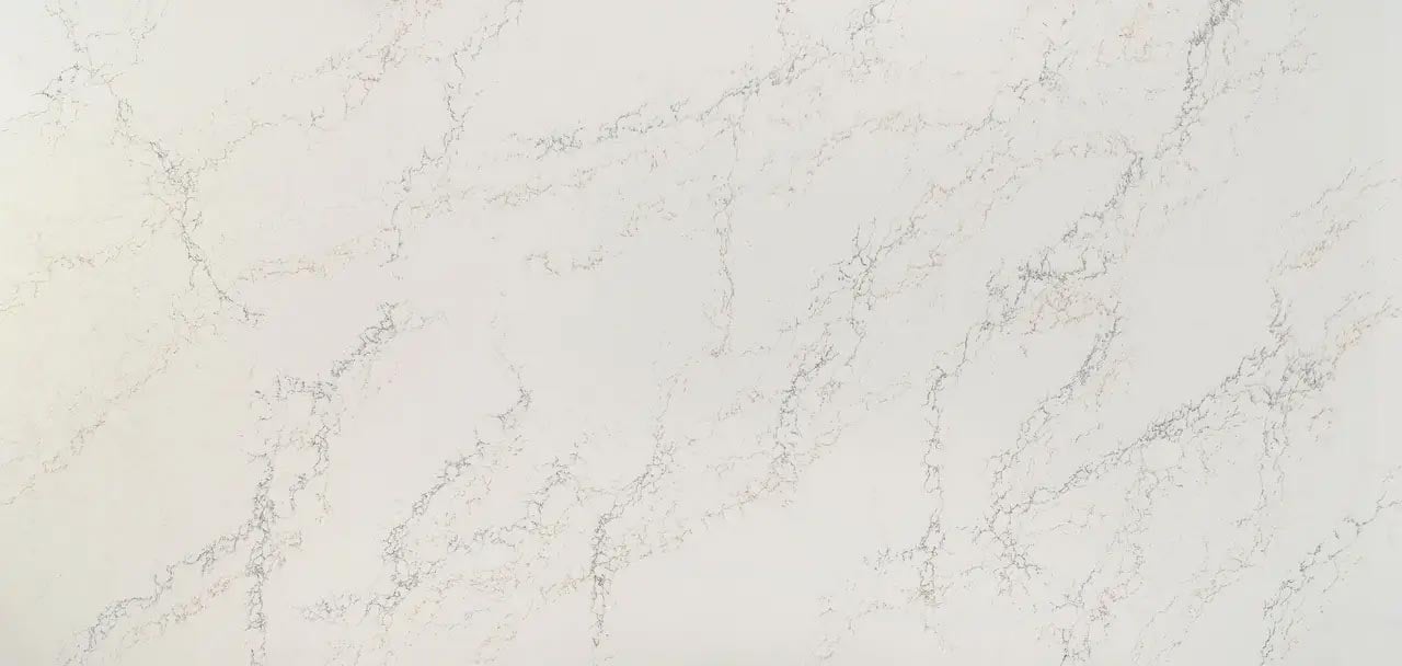 Cambria Quartz Colton countertops with soft white tone and gray pattern, perfect for kitchen countertops by Granite Guy Inc.