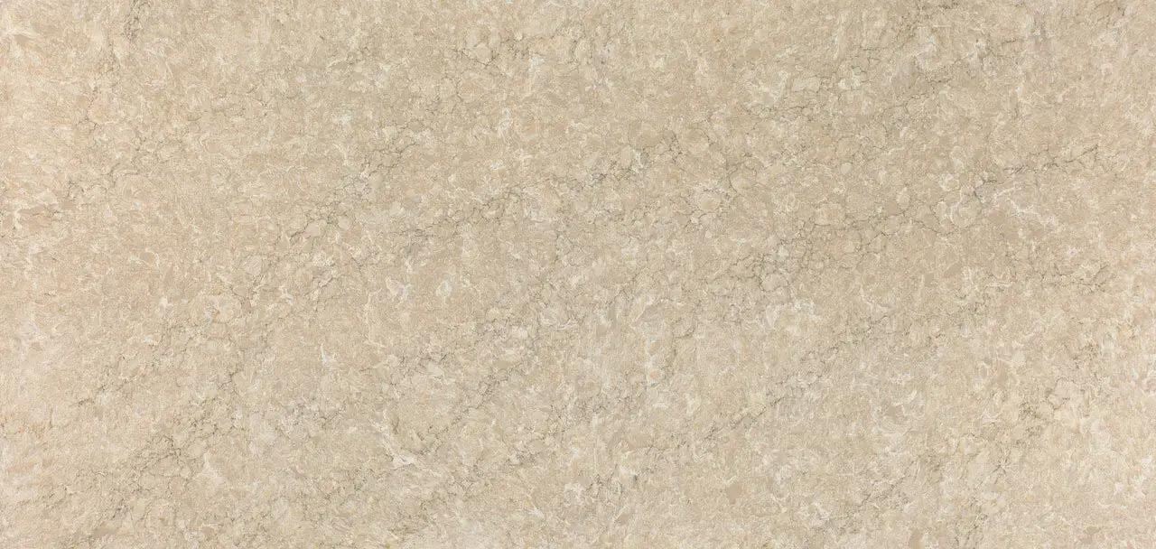 Cambria Quartz Copeland countertops with beige tones and marbled pattern, perfect for kitchen countertops by Granite Guy Inc.
