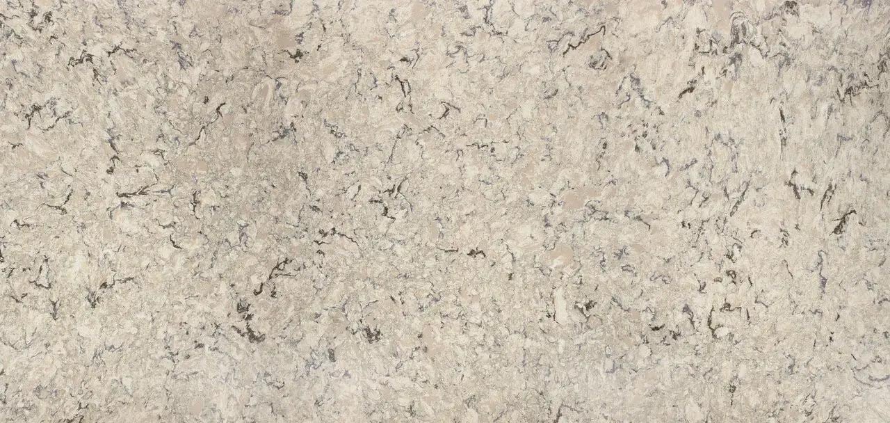 Cambria Quartz Halewood countertops with beige base and soft charcoal veining, perfect for kitchen countertops by Granite Guy Inc.