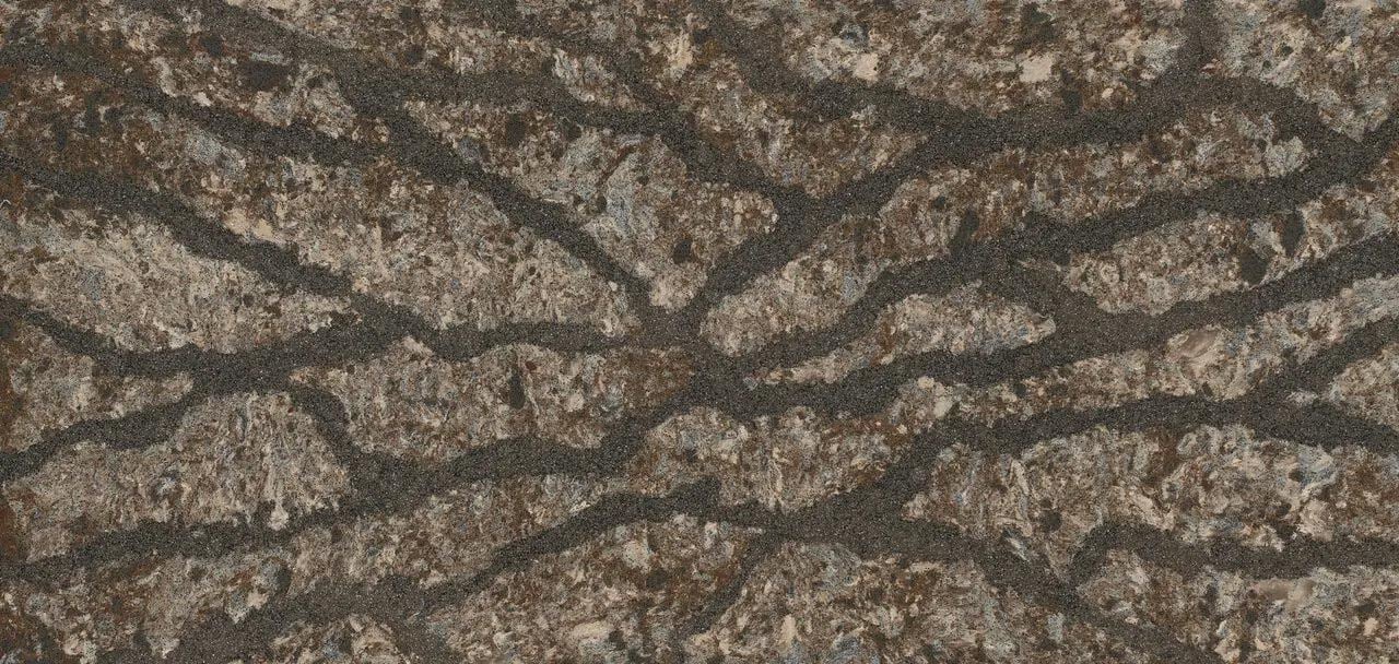 Cambria Quartz Harlech countertops with black veining over earthy tones, perfect for kitchen countertops by Granite Guy Inc.