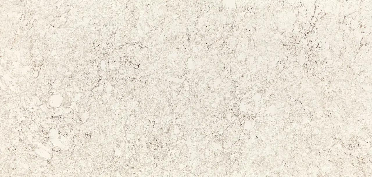 Cambria Quartz Haydon countertops with white base and taupe marbling, perfect for kitchen countertops by Granite Guy Inc.
