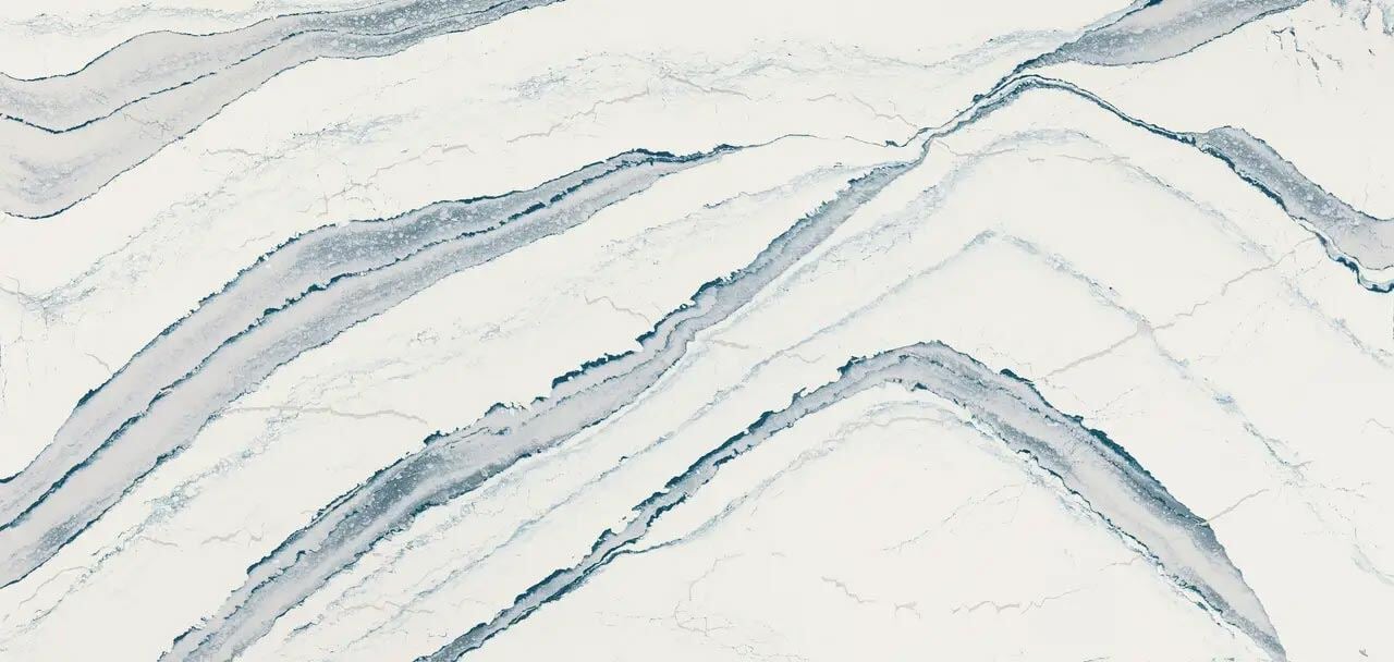 Cambria Quartz Inverness Bristol Bay countertops with blue-gray waves, perfect for kitchen countertops by Granite Guy Inc.