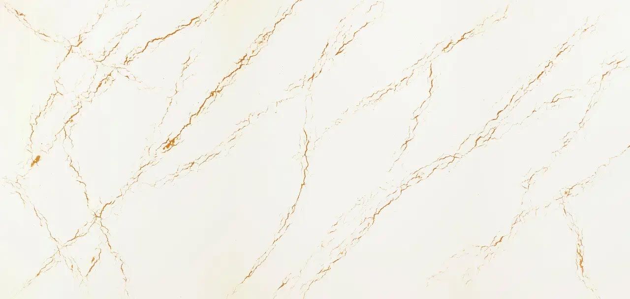 Cambria Quartz Inverness Gold countertops with gold veining on white, perfect for kitchen countertops by Granite Guy Inc.