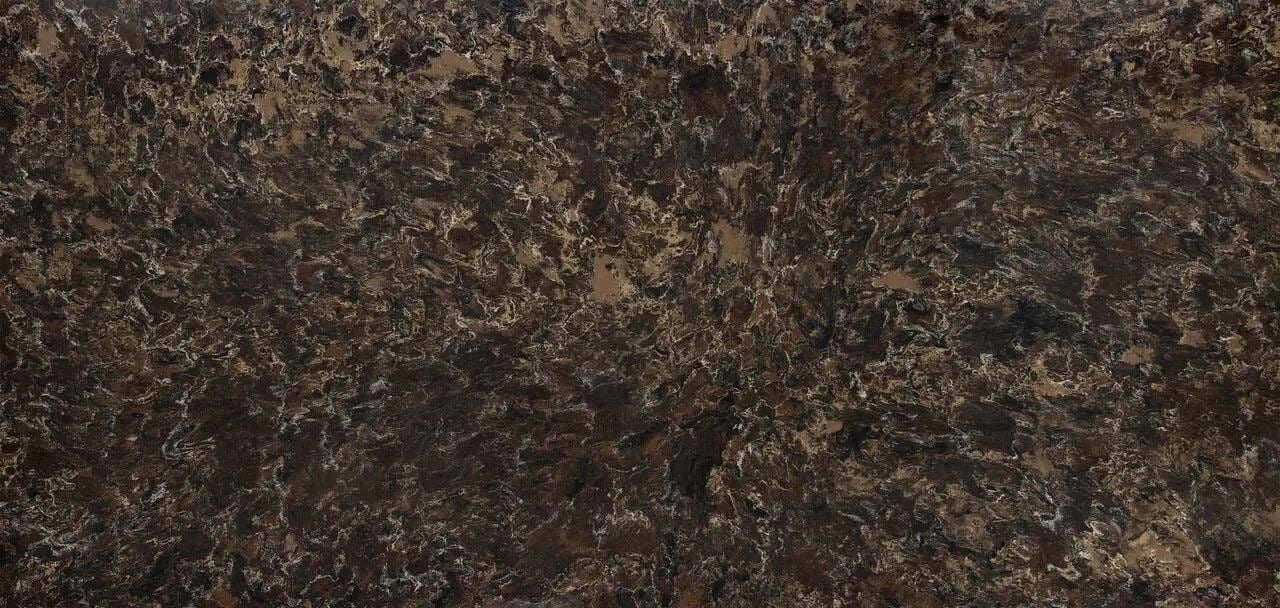 Cambria Quartz Laneshaw countertops with rich brown and black swirls, perfect for kitchen countertops by Granite Guy Inc.