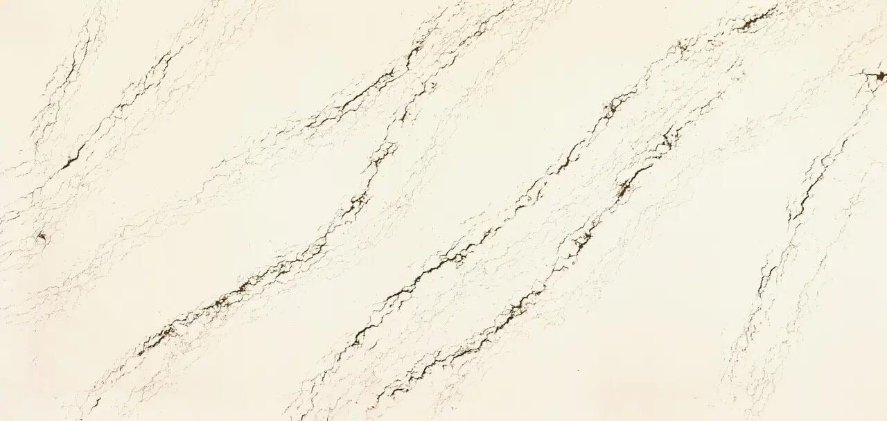 Cambria Quartz Notting Hill countertops with gold and black veining on white, perfect for kitchen countertops by Granite Guy Inc.