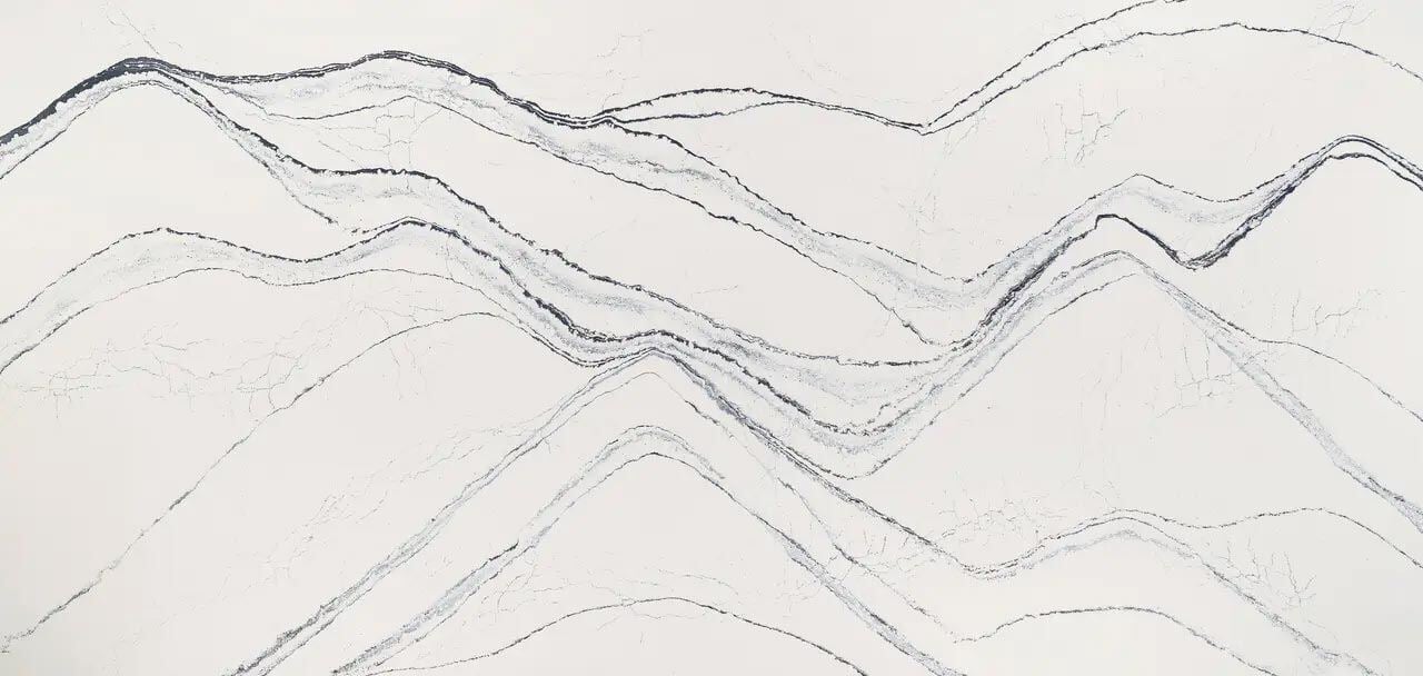 Cambria Quartz Portrush countertops with navy and gray veining on white, perfect for kitchen countertops by Granite Guy Inc.