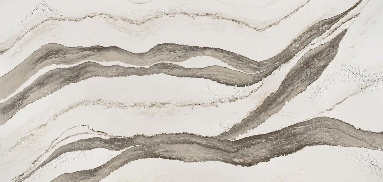 Cambria Quartz Skara Brae countertops with bold gray and white pattern, perfect for kitchen countertops by Granite Guy Inc.