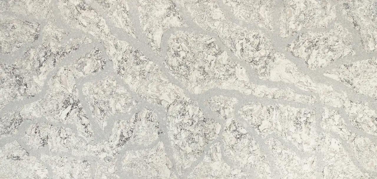 Cambria Quartz Summerhill countertops with bold gray veining and detailed patterns, perfect for kitchen countertops by Granite Guy Inc.