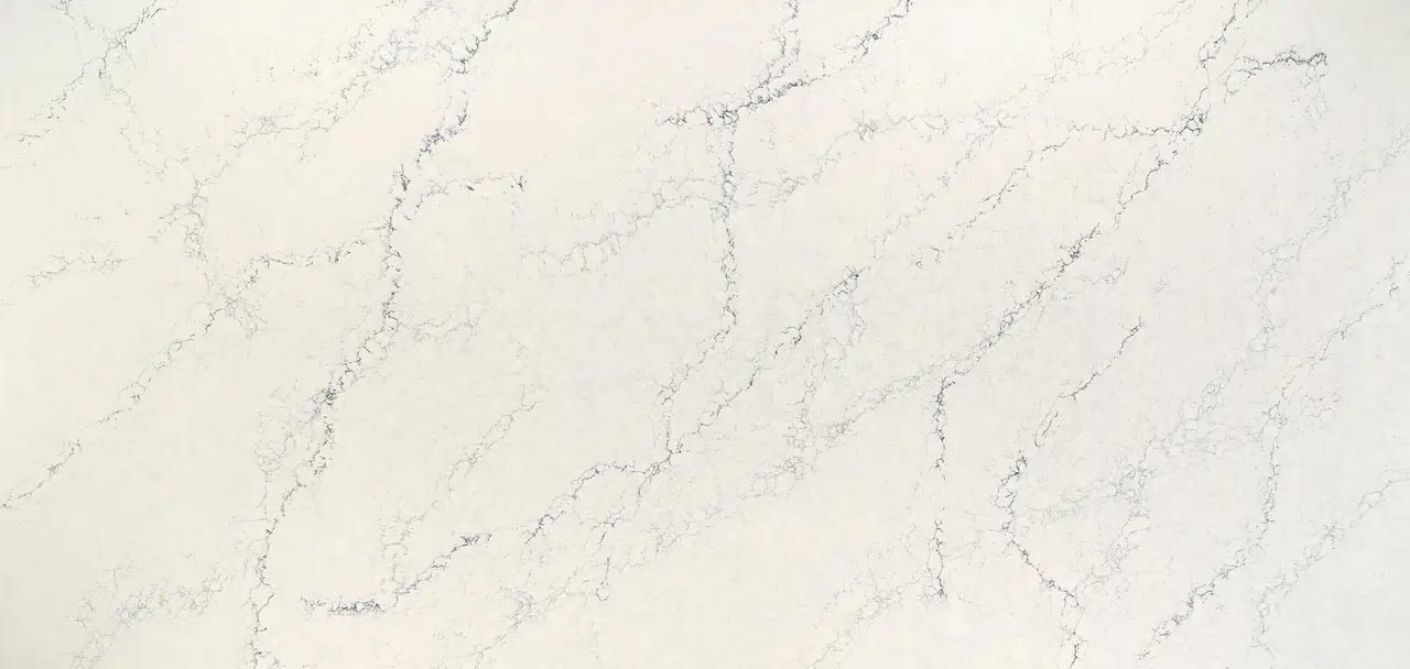Cambria Quartz Sutherland countertops with soft white tones and delicate veining, perfect for kitchen countertops by Granite Guy Inc.
