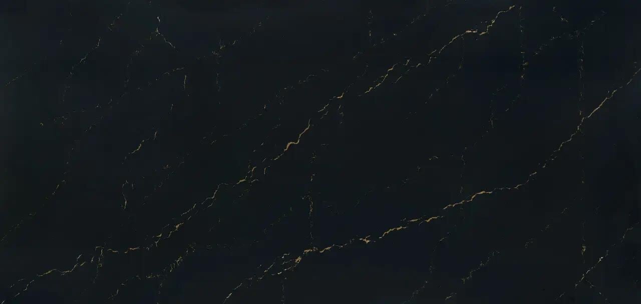 Cambria Quartz Woodcroft countertops with dark patterns and gold accents, perfect for kitchen countertops by Granite Guy Inc.