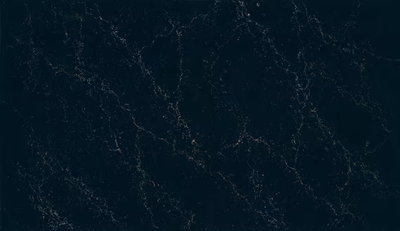 One Quartz Liberty Black countertops in bold black with subtle veining, perfect for kitchen countertops. One Quartz by Granite Guy Inc.
