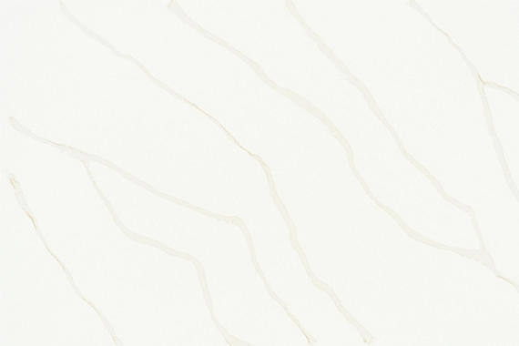 One Quartz Statuary Glory countertops with soft white background and flowing beige veining, perfect for kitchen countertops. One Quartz by Granite Guy Inc.
