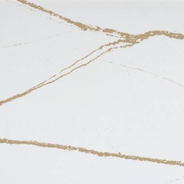 Silestone Quartz Et Dor countertops with bold golden veining on white, perfect for kitchen countertops. Silestone quartz by Granite Guy Inc.