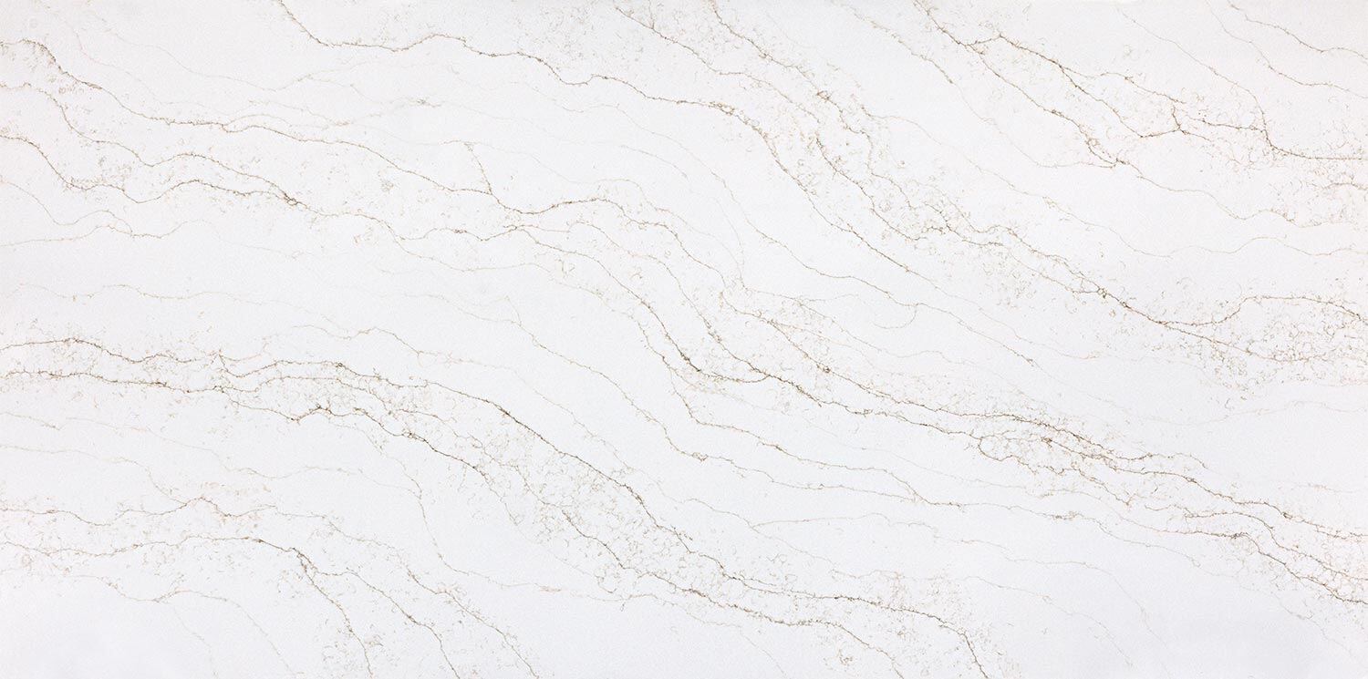 Vadara Quartz Calacatta Dorada countertops with subtle golden veining, ideal for kitchen countertops. Vadara quartz by Granite Guy Inc.