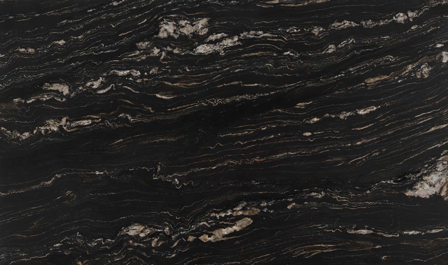 Belvedere quartzite countertops with deep black tones and flowing gold and white veining, perfect for kitchen countertops by Granite Guy Inc.