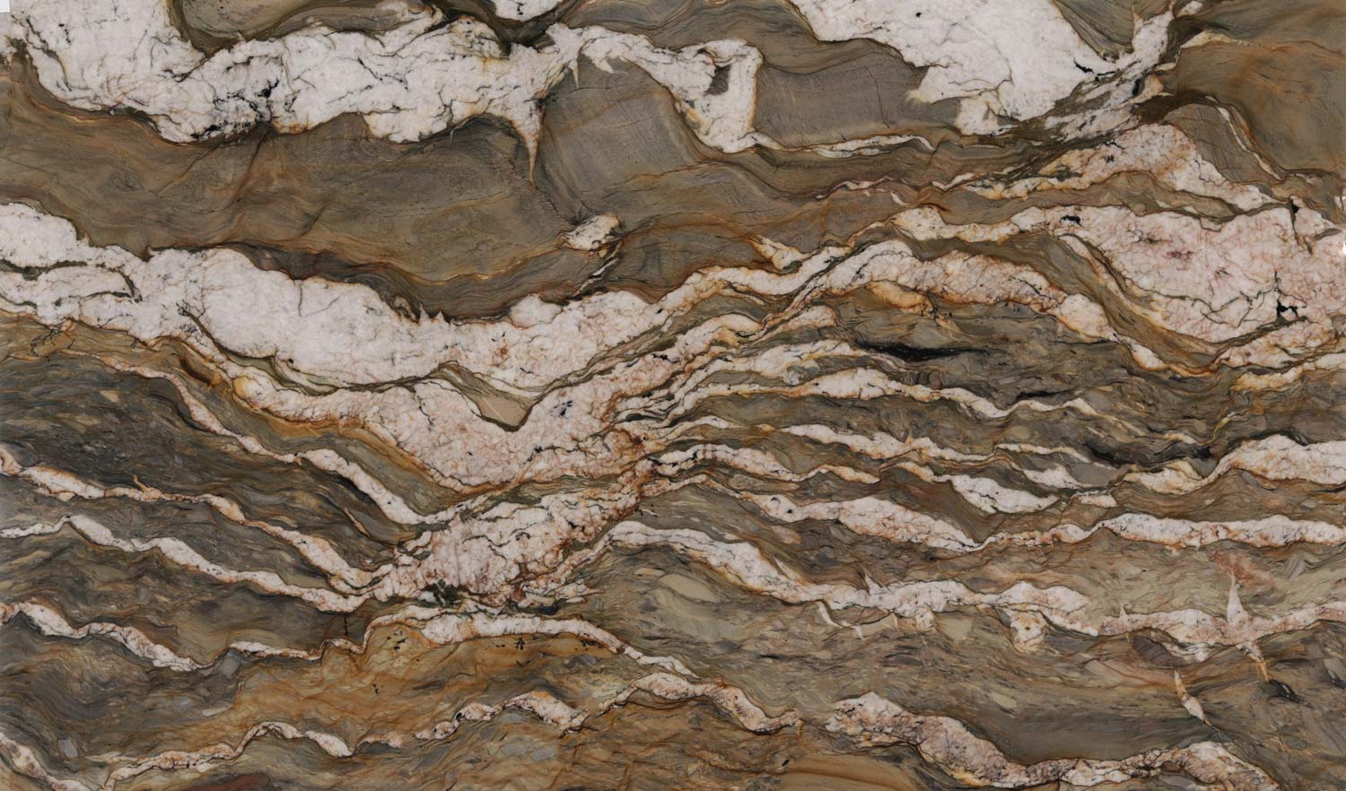 Fusion Gold quartzite countertops featuring bold, wavy patterns in warm earthy tones, perfect for luxurious kitchen countertops by Granite Guy Inc.