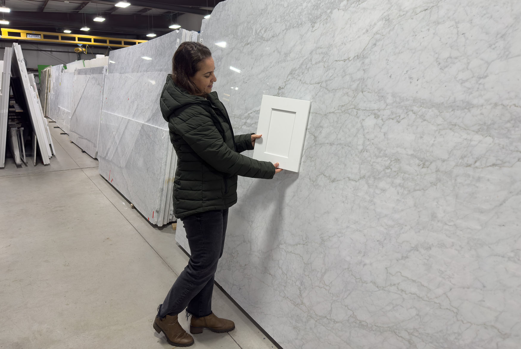 Carrara marble slabs at our Massachusetts countertop showroom in Southborough
