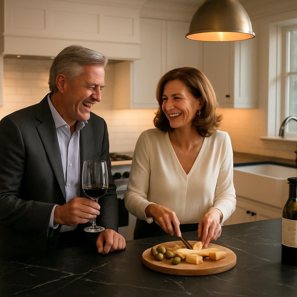 Black soapstone countertops with white cabinets in a MetroWest Massachusetts